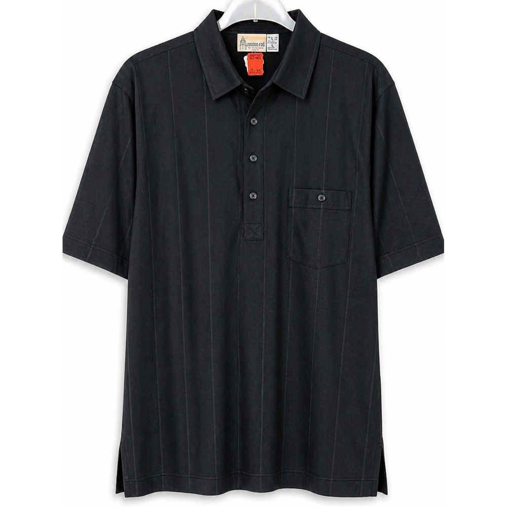 Vintage London Fog Polo Shirt Mens Large Black Striped Y2K Deadstock NWT‎